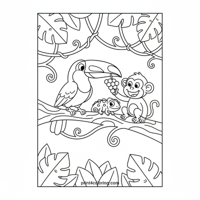 Jungle Friends Sharing Grapes - free printable coloring page