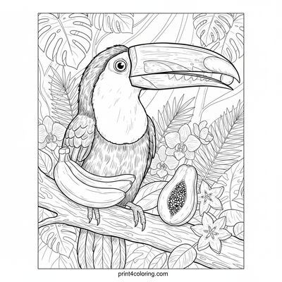 Toucan's Tropical Feast - free printable coloring page
