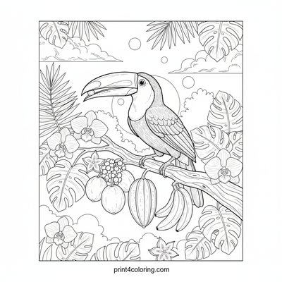 Toucan's Tropical Feast - free printable coloring page