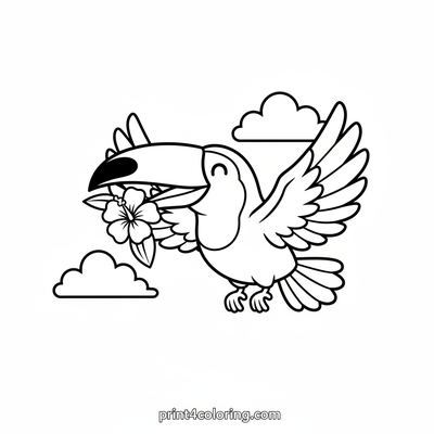 Happy Toucan's Tropical Flight - free printable coloring page