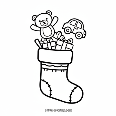 Christmas Stocking Toy Surprise! - free printable coloring page