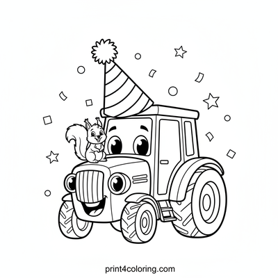 Party Tractor's Silly Hat Fun - free printable coloring page
