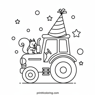 The Silly Hat Party Tractor - free printable coloring page