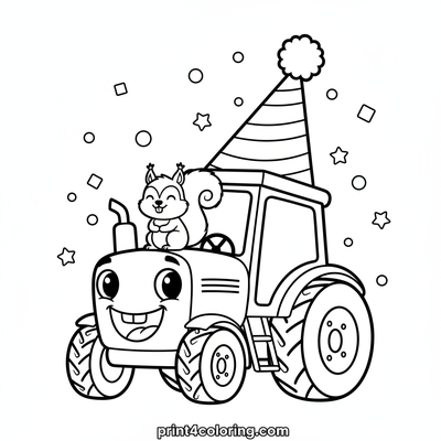 Silly Hat Tractor Party! - free printable coloring page