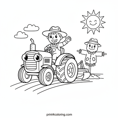 Friendly Farm Tractor Plowing Fun - free printable coloring page