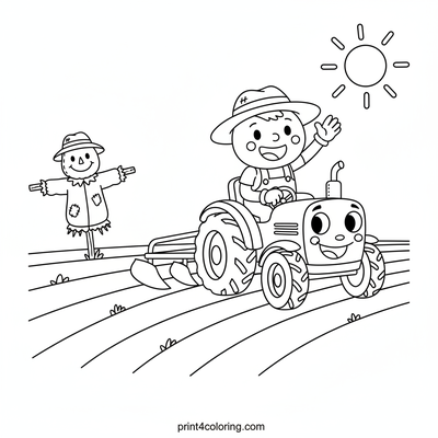 Plowing with a Smile: The Friendly Farm Tractor - free printable coloring page