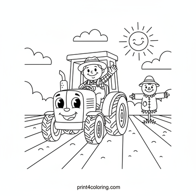 Friendly Tractor's Busy Day - free printable coloring page