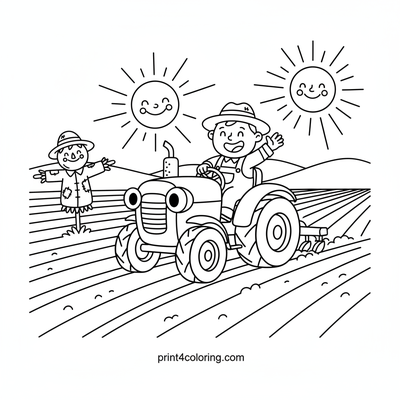 Friendly Tractor's Sunny Field Day - free printable coloring page