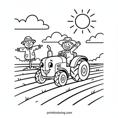 Happy Tractor's Sunny Plow Day - free printable coloring page
