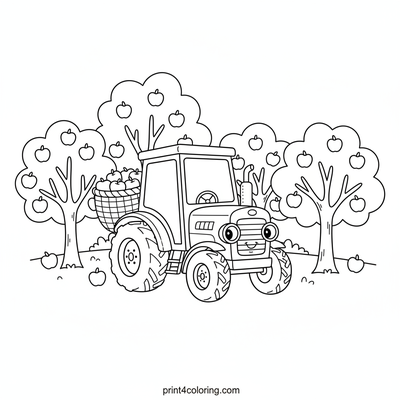 The Busy Apple Harvest Tractor - free printable coloring page