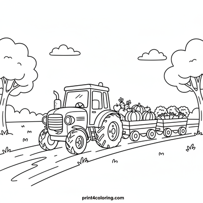 Happy Harvest Haul: Tractor and Wagons - free printable coloring page