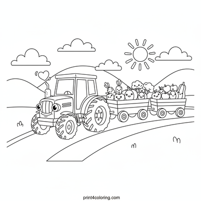 Tractor's Harvest Parade - free printable coloring page