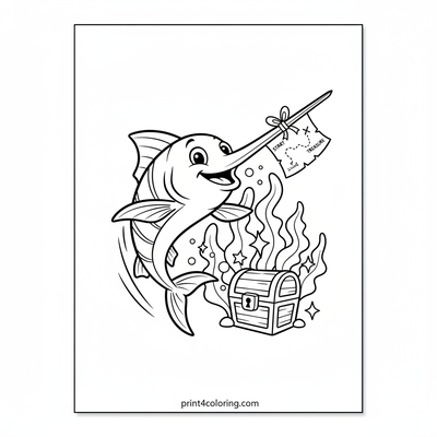 Swordfish's Ocean Treasure Adventure - free printable coloring page