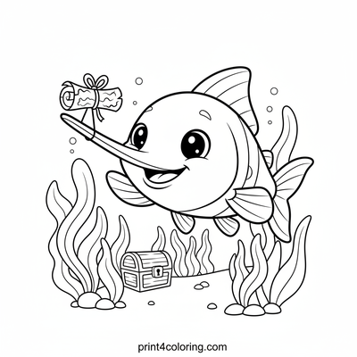 Friendly Swordfish's Treasure Adventure - free printable coloring page