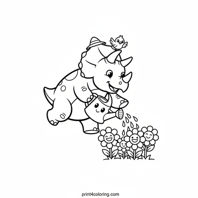 Triceratops's Blooming Garden Adventure - free printable coloring page