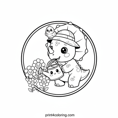 Friendly Triceratops's Garden Adventure - free printable coloring page