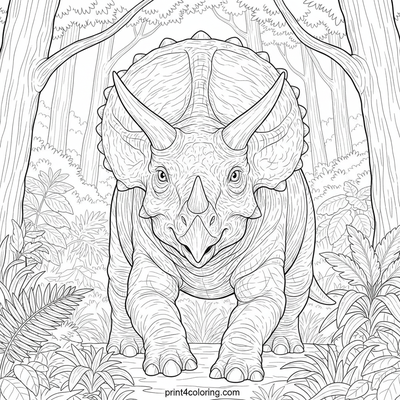 Majestic Triceratops Forest Stroll - free printable coloring page