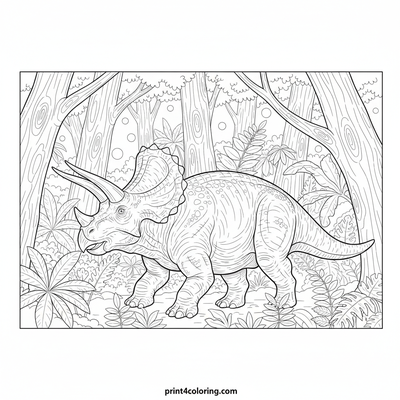 Majestic Triceratops Adventure in the Prehistoric Forest - free printable coloring page
