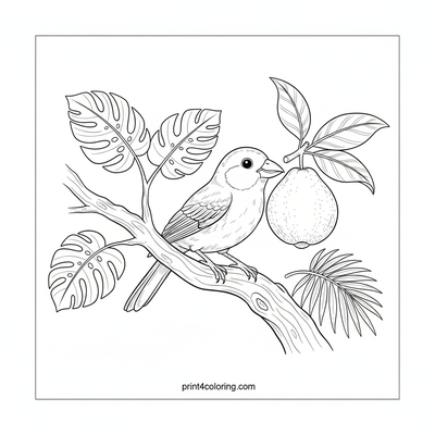 Vibrant Guava Snacktime: A Tropical Bird's Feast