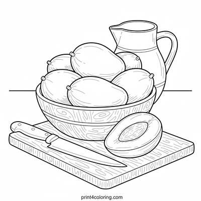 Tropical Mango Harvest Kitchen - free printable coloring page