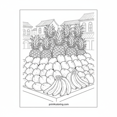 Tropical Market Pineapple Paradise - free printable coloring page