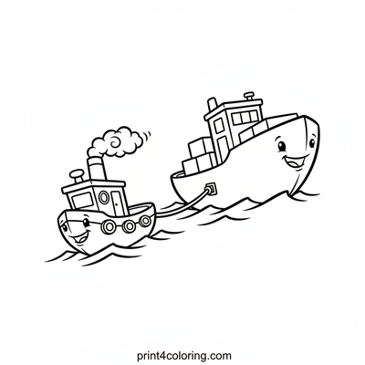 The Mighty Tugboat's Big Pull - free printable coloring page