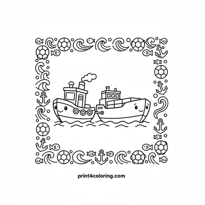 Tugboat Hero's Big Pull - free printable coloring page