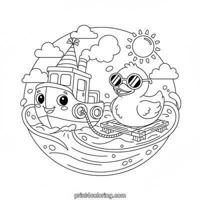 Tugboat's Silly Hat Parade Adventure - free printable coloring page