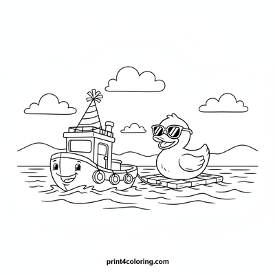 The Tugboat's Wobbly Duck Parade - free printable coloring page