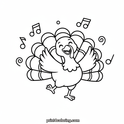 Dancing Turkey's Joyful Jig - free printable coloring page