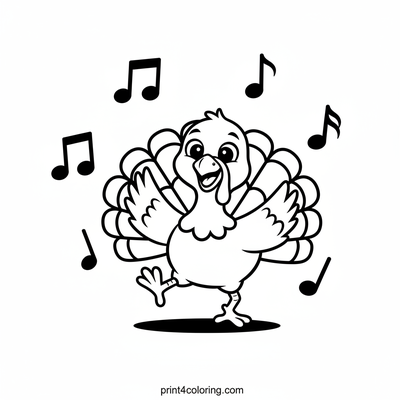 Happy Turkey's Joyful Jig - free printable coloring page