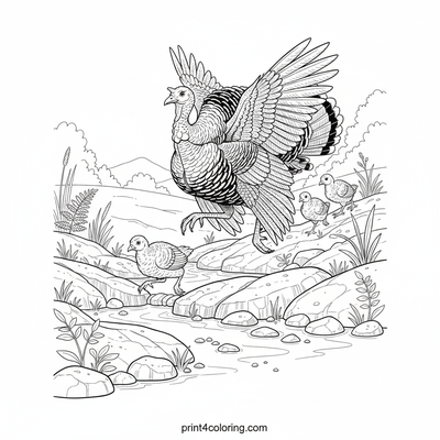 Wild Turkey Family Stream Crossing