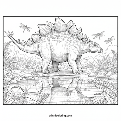 Ancient Dusk: Stegosaurus by the Still Waters