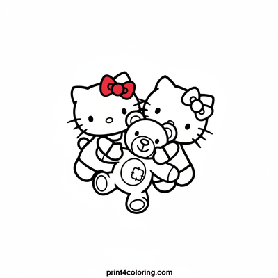Hello Kitty and Mimmy's Sweet Bear Hug - free printable coloring page