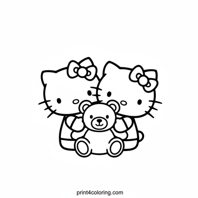 Sweet Twin Kitty Cuddles - free printable coloring page