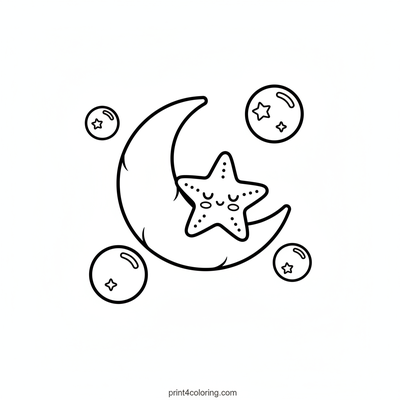 Starfish's Dreamy Moon Ride - free printable coloring page