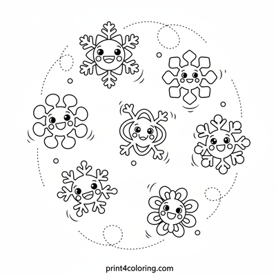 Dancing Snowflakes Delight - free printable coloring page