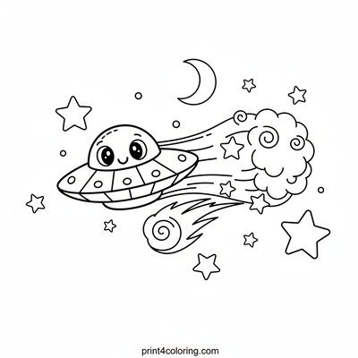 Starry Night UFO Adventure - free printable coloring page