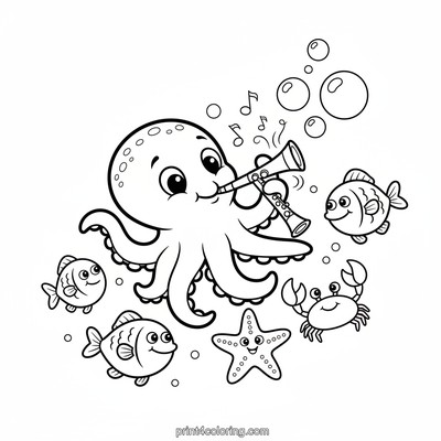 Octopus's Bubbly Clarinet Concert - free printable coloring page