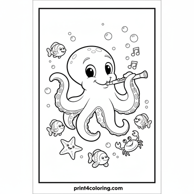 Octopus's Bubbly Clarinet Serenade - free printable coloring page