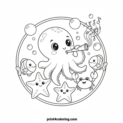 Octopus's Bubbly Clarinet Serenade - free printable coloring page