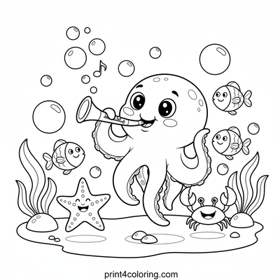 Octopus's Underwater Symphony - free printable coloring page