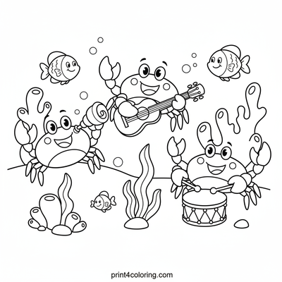 Crabby Concert Under the Sea - free printable coloring page