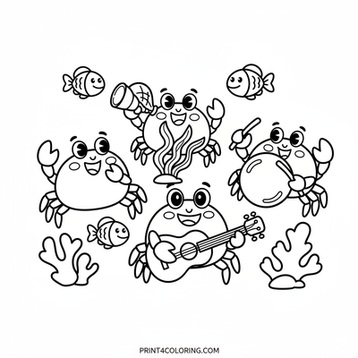 The Jazzy Crab Jam Band - free printable coloring page