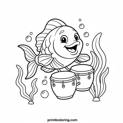 Finny's Underwater Bongo Jam - free printable coloring page