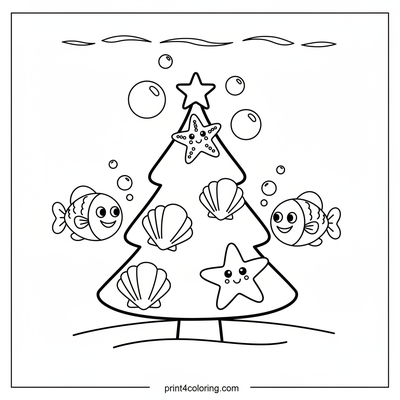 Sparkling Sea Christmas Tree! - free printable coloring page