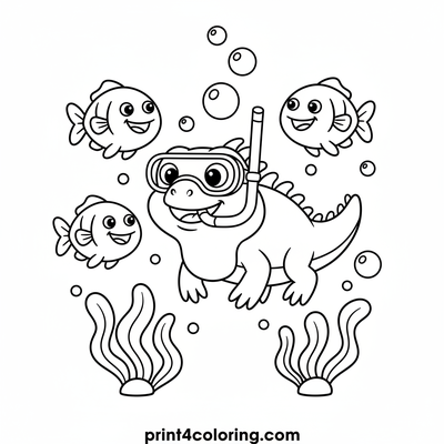Snorkel-Ready Iguana's Ocean Dive - free printable coloring page