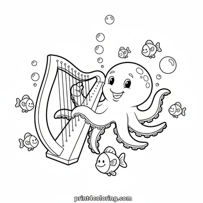 Octopus's Ocean Harp Concert - free printable coloring page