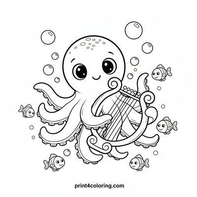 Octopus's Enchanted Underwater Harp Concert - free printable coloring page