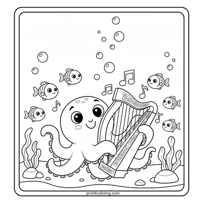 Octopus's Enchanted Underwater Harp Concert - free printable coloring page